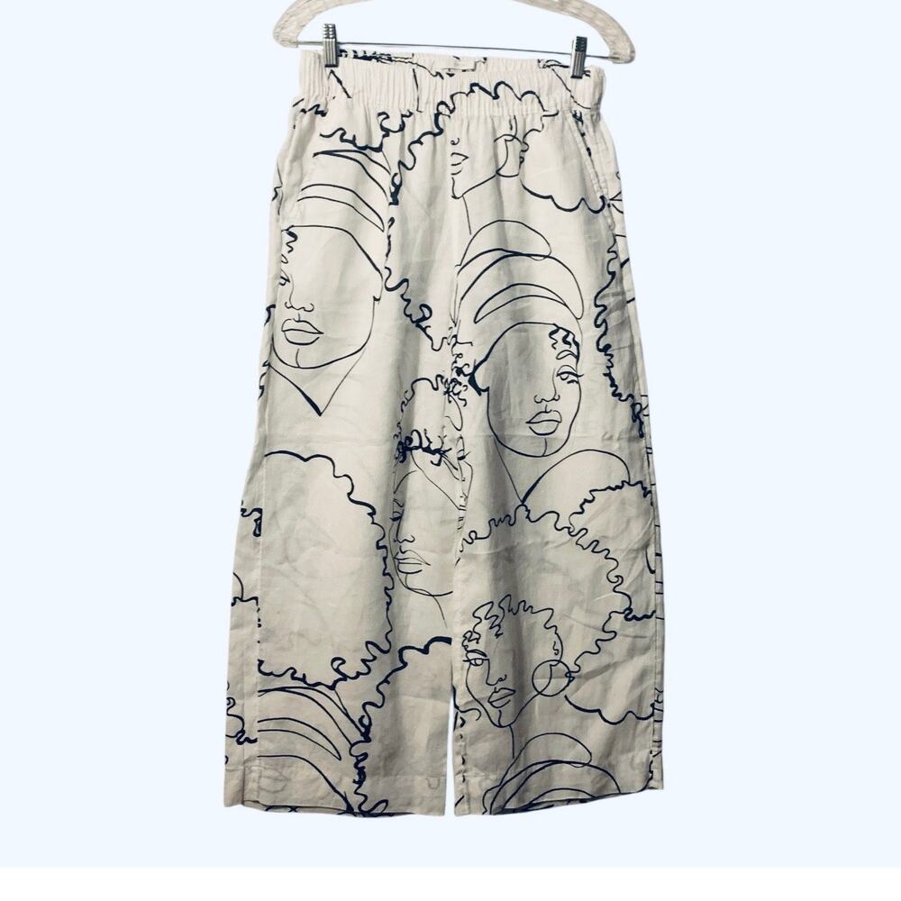 House of Harlow 1960 Linen Face Print Wide Leg Pants size small
